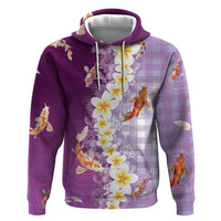 Hawaii And Japan Hoodie Plumeria Lei With Koi Fish Purple - Polynesian Pride