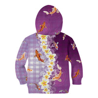 Hawaii And Japan Kid Hoodie Plumeria Lei With Koi Fish Purple LT05 - Polynesian Pride
