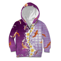 Hawaii And Japan Kid Hoodie Plumeria Lei With Koi Fish Purple LT05 Zip Hoodie Purple - Polynesian Pride