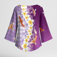 Hawaii And Japan Kimono Sleeve Blouse Plumeria Lei With Koi Fish Purple LT05 - Polynesian Pride