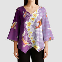 Hawaii And Japan Kimono Sleeve Blouse Plumeria Lei With Koi Fish Purple LT05 - Polynesian Pride