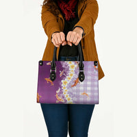 Hawaii And Japan Leather Bag Plumeria Lei With Koi Fish Purple - Polynesian Pride