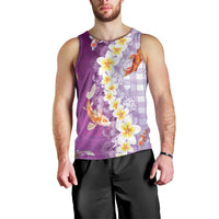 Hawaii And Japan Men Tank Top Plumeria Lei With Koi Fish Purple LT05 - Polynesian Pride
