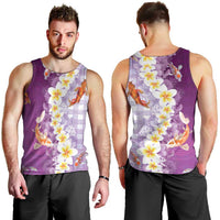 Hawaii And Japan Men Tank Top Plumeria Lei With Koi Fish Purple LT05 - Polynesian Pride
