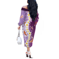 Hawaii And Japan Off The Shoulder Long Sleeve Dress Plumeria Lei With Koi Fish Purple - Polynesian Pride