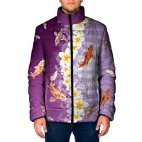 Hawaii And Japan Padded Jacket Plumeria Lei With Koi Fish Purple LT05 Men Purple - Polynesian Pride