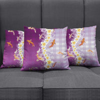 Hawaii And Japan Pillow Cover Plumeria Lei With Koi Fish Purple - Polynesian Pride
