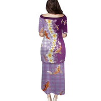Hawaii And Japan Puletasi Plumeria Lei With Koi Fish Purple LT05 - Polynesian Pride