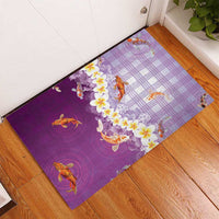 Hawaii And Japan Rubber Doormat Plumeria Lei With Koi Fish Purple LT05 - Polynesian Pride