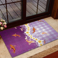 Hawaii And Japan Rubber Doormat Plumeria Lei With Koi Fish Purple LT05 - Polynesian Pride