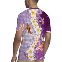 Hawaii And Japan Rugby Jersey Plumeria Lei With Koi Fish Purple - Polynesian Pride