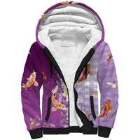 Hawaii And Japan Sherpa Hoodie Plumeria Lei With Koi Fish Purple - Polynesian Pride