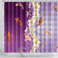 Hawaii And Japan Shower Curtain Plumeria Lei With Koi Fish Purple - Polynesian Pride