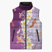 Hawaii And Japan Sleeveless Puffer Jacket Plumeria Lei With Koi Fish Purple LT05 Unisex Purple - Polynesian Pride