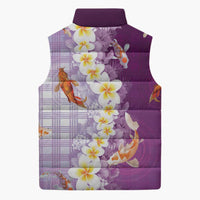 Hawaii And Japan Sleeveless Puffer Jacket Plumeria Lei With Koi Fish Purple LT05 - Polynesian Pride