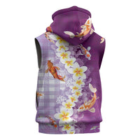 Hawaii And Japan Sleeveless Zip Hoodie Plumeria Lei With Koi Fish Purple LT05 - Polynesian Pride