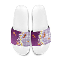 Hawaii And Japan Slide Sandals Plumeria Lei With Koi Fish Purple - Polynesian Pride