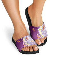 Hawaii And Japan Slide Sandals Plumeria Lei With Koi Fish Purple - Polynesian Pride