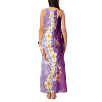 Hawaii And Japan Tank Maxi Dress Plumeria Lei With Koi Fish Purple - Polynesian Pride