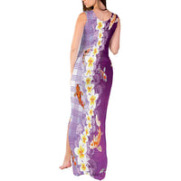 Hawaii And Japan Tank Maxi Dress Plumeria Lei With Koi Fish Purple - Polynesian Pride