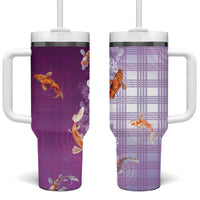 Hawaii And Japan Tumbler With Handle Plumeria Lei With Koi Fish Purple - Polynesian Pride