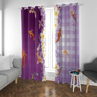 Hawaii And Japan Window Curtain Plumeria Lei With Koi Fish Purple - Polynesian Pride