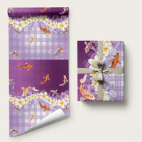 Hawaii And Japan Wrapping Paper Plumeria Lei With Koi Fish Purple LT05 58" × 23" Purple - Polynesian Pride
