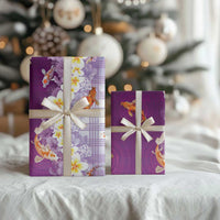 Hawaii And Japan Wrapping Paper Plumeria Lei With Koi Fish Purple LT05 - Polynesian Pride