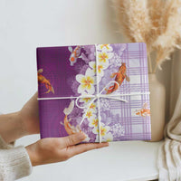 Hawaii And Japan Wrapping Paper Plumeria Lei With Koi Fish Purple LT05 - Polynesian Pride