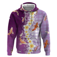 Hawaii And Japan Zip Hoodie Plumeria Lei With Koi Fish Purple LT05 Pullover Hoodie Purple - Polynesian Pride