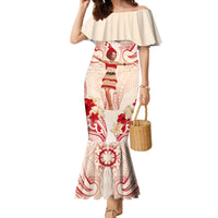 Siva Samoa Family Matching Mermaid Dress and Hawaiian Shirt Samoan Taupou With Polynesian Pattern LT05 Mom's Dress Beige - Polynesian Pride