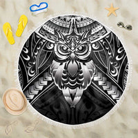 New Zealand Morepork Beach Blanket Maori Pattern Black LT05 One Size 150cm Black - Polynesian Pride
