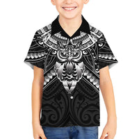 New Zealand Morepork Family Matching Puletasi and Hawaiian Shirt Maori Pattern Black LT05 Son's Shirt Black - Polynesian Pride