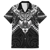New Zealand Morepork Hawaiian Shirt Maori Pattern Black LT05 Black - Polynesian Pride