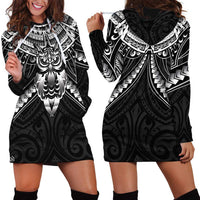 New Zealand Morepork Hoodie Dress Maori Pattern Black