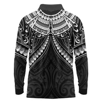 New Zealand Morepork Long Sleeve Polo Shirt Maori Pattern Black