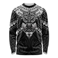 New Zealand Morepork Long Sleeve Shirt Maori Pattern Black LT05 Unisex Black - Polynesian Pride