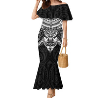 New Zealand Morepork Mermaid Dress Maori Pattern Black