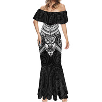 New Zealand Morepork Mermaid Dress Maori Pattern Black