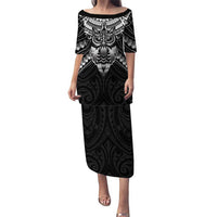 New Zealand Morepork Puletasi Maori Pattern Black LT05 Long Dress Black - Polynesian Pride