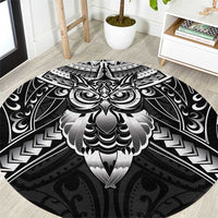 New Zealand Morepork Round Carpet Maori Pattern Black LT05 Black - Polynesian Pride