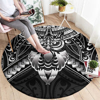 New Zealand Morepork Round Carpet Maori Pattern Black LT05 - Polynesian Pride