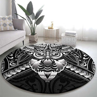 New Zealand Morepork Round Carpet Maori Pattern Black LT05 - Polynesian Pride