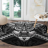 New Zealand Morepork Round Carpet Maori Pattern Black LT05 - Polynesian Pride