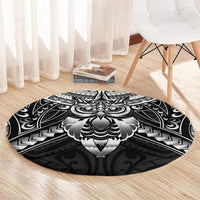 New Zealand Morepork Round Carpet Maori Pattern Black LT05 - Polynesian Pride