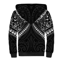 New Zealand Morepork Sherpa Hoodie Maori Pattern Black LT05 - Polynesian Pride