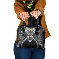 New Zealand Morepork Shoulder Handbag Maori Pattern Black