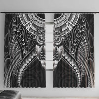 New Zealand Morepork Window Curtain Maori Pattern Black LT05 With Hooks Black - Polynesian Pride