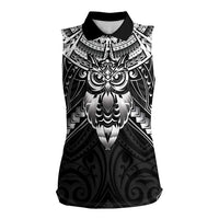 New Zealand Morepork Women Sleeveless Polo Shirt Maori Pattern Black LT05 Female Black - Polynesian Pride