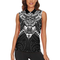 New Zealand Morepork Women Sleeveless Polo Shirt Maori Pattern Black LT05 - Polynesian Pride